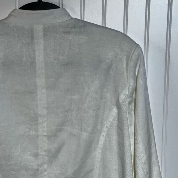 JM Collection Linen Button Front Jacket Women 12 White Long Sleeve Lined Pocket - Picture 8 of 11